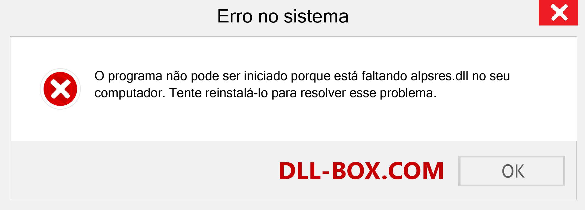 Arquivo alpsres.dll ausente ?. Download para Windows 7, 8, 10 - Correção de erro ausente alpsres dll no Windows, fotos, imagens